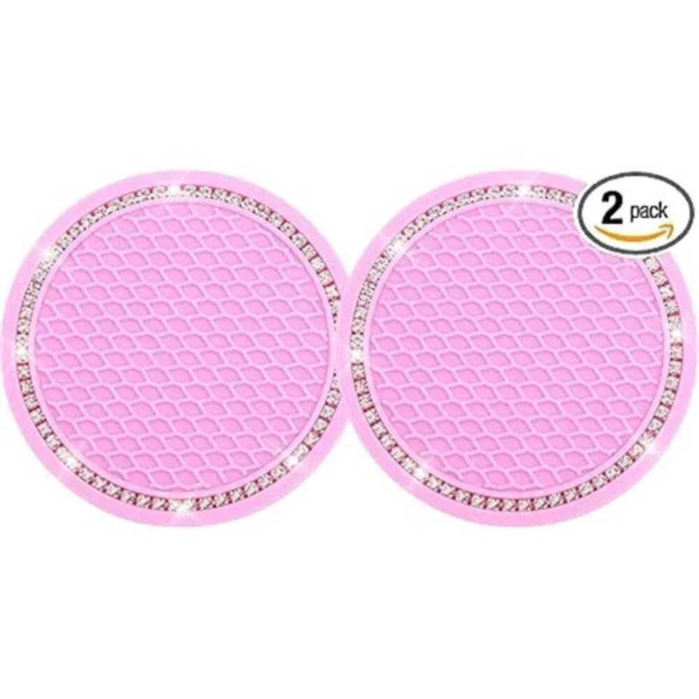 Pink Car Cup Coaster Bling Vehicle 2 Pack Rhinestone Diamond Universal Insert